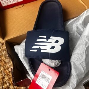New Balance Navy Slide Sandals with White NB Logo